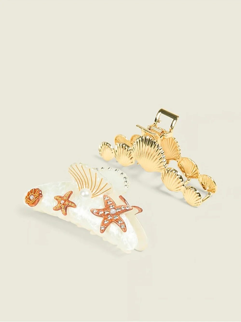 Lane Bryant Gold Seashell & Pearl Starfish Hair Clips Set, New with Tags